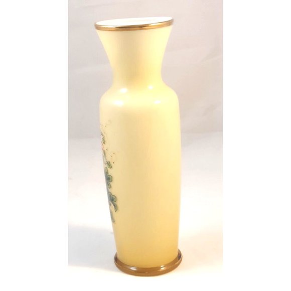Vtg Hand Blown Golden Amber White Encased Glass Vase Hand Painted Flowers 8"Tall - Picture 2 of 9